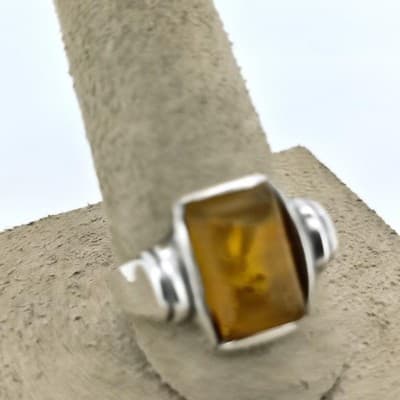 Synthetic Amber Unisex Silver & Stone Ring 925 Silver 3.6g Size:7.75 (GJE003568) - Thumbnail 8