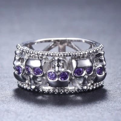 Amethyst Unisex Silver & Stone Ring 925 Silver 6.7g Size:6 (GJE000119) - Thumbnail 2