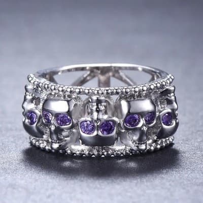 Amethyst Unisex Silver & Stone Ring 925 Silver 6.7g Size:6 (GJE000119) - Image 1