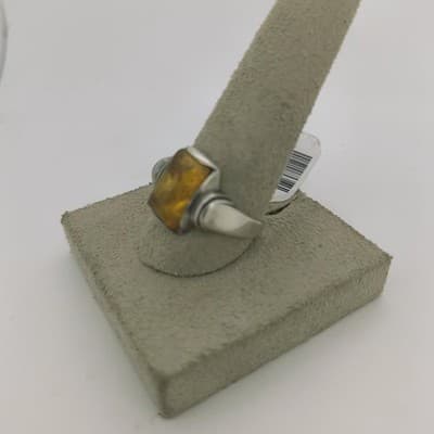 Synthetic Amber Unisex Silver & Stone Ring 925 Silver 3.6g Size:7.75 (GJE003568) - Thumbnail 9