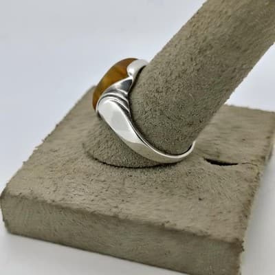Synthetic Amber Unisex Silver & Stone Ring 925 Silver 3.6g Size:7.75 (GJE003568) - Thumbnail 7