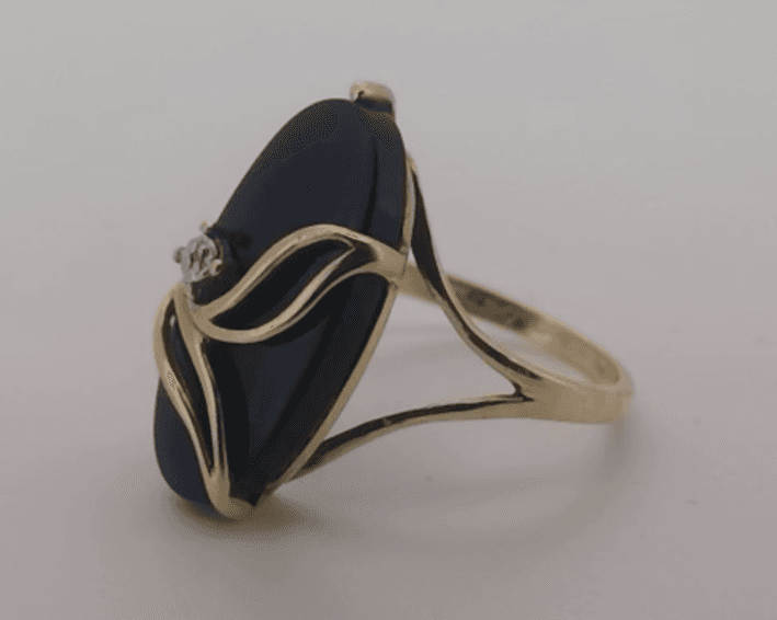 Vintage Onyx Lady's Stone & Diamond Ring .45 CT. 10K Yellow Gold 2.92g - Thumbnail 4