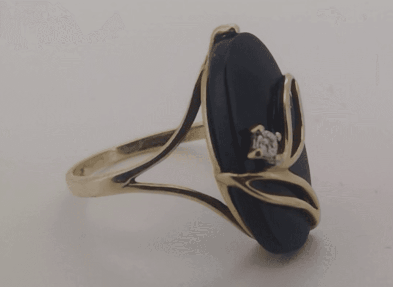 Vintage Onyx Lady's Stone & Diamond Ring .45 CT. 10K Yellow Gold 2.92g - Thumbnail 2