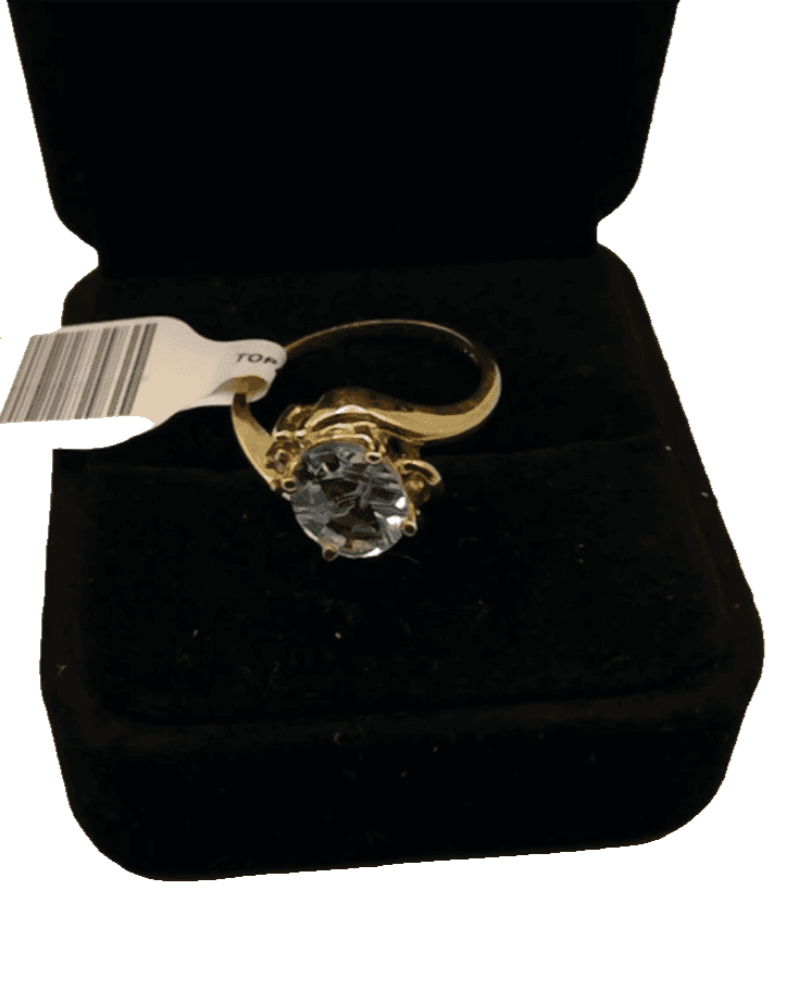 14K Yellow Gold Blue Topaz & Diamond Ring 2.01CTW Oval Cut 0.03CTW Brilliant Dia - Thumbnail 3