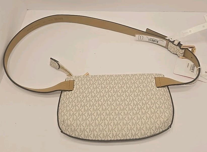 Michael Kors Adjustable Belt Bag S/M 556346 MK Signature Ivory Gold - Thumbnail 6