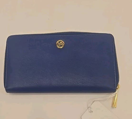 Valentina Navy Italian Vacchetta Leather Wallet Zip Around Special Edition Blue - Thumbnail 3