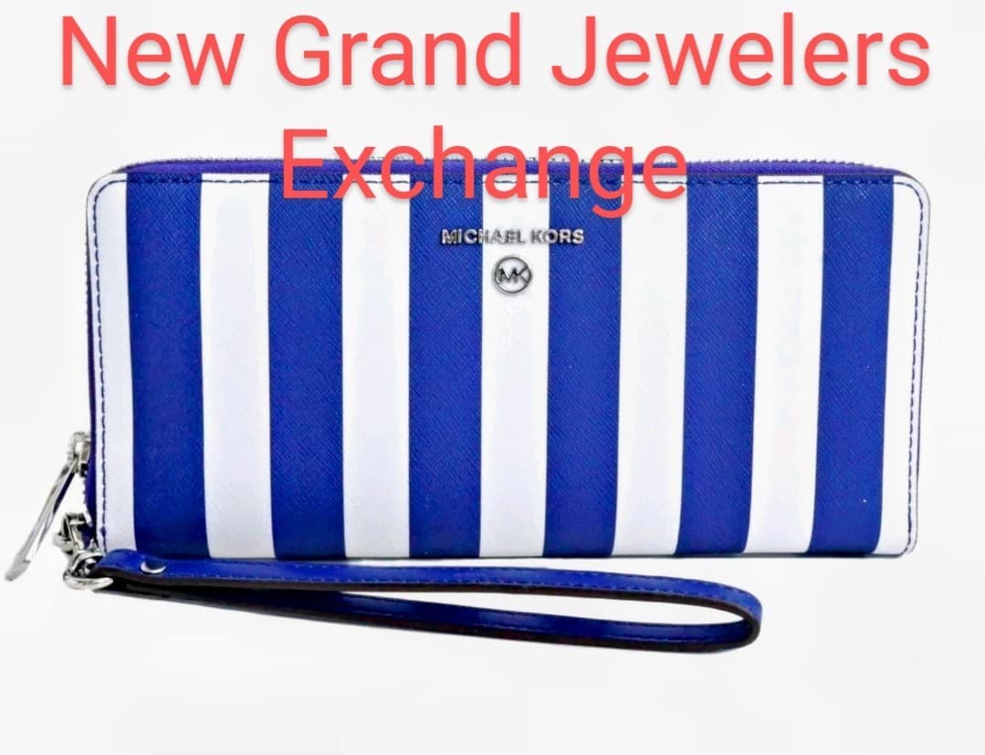New Michael Kors Wallet Purse Coin Purse Jet Set Charm Continental Cobalt Blue - Thumbnail 15