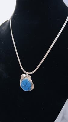 19" Bisbee Turquoise Stone Necklace 925 Silver 22.72g (GJE003723) - Thumbnail 2
