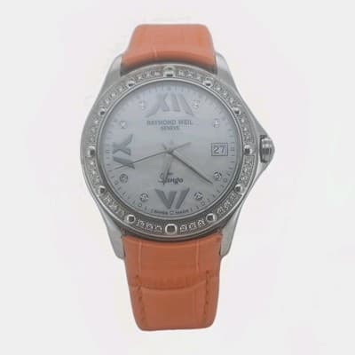 Geneva Raymond Weil, Diamond Bezel, Pearl Dial, Orange & Blue Straps Watch - Thumbnail 3