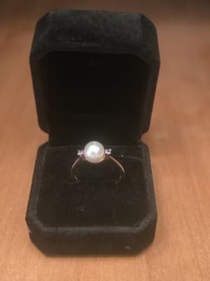 14k Yellow Gold Cultured Pearl & 2 Tanzanite Womens Trilogy Ring - Thumbnail 15