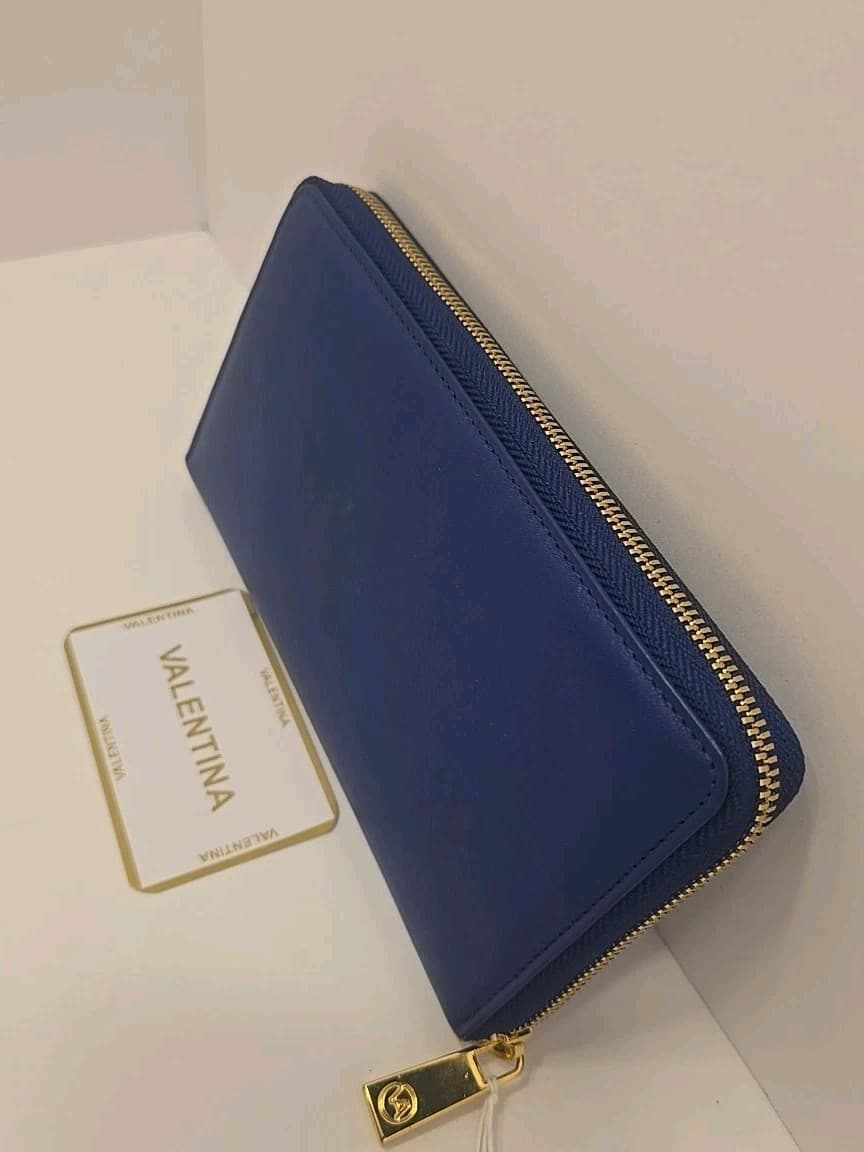 Valentina Navy Italian Vacchetta Leather Wallet Zip Around Special Edition Blue - Thumbnail 6