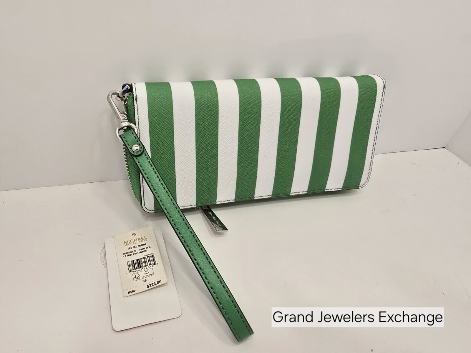 Michael Kors Wallet Purse Coin Purse Jet Set Charm Continental GREEN & WHITE - Thumbnail 7