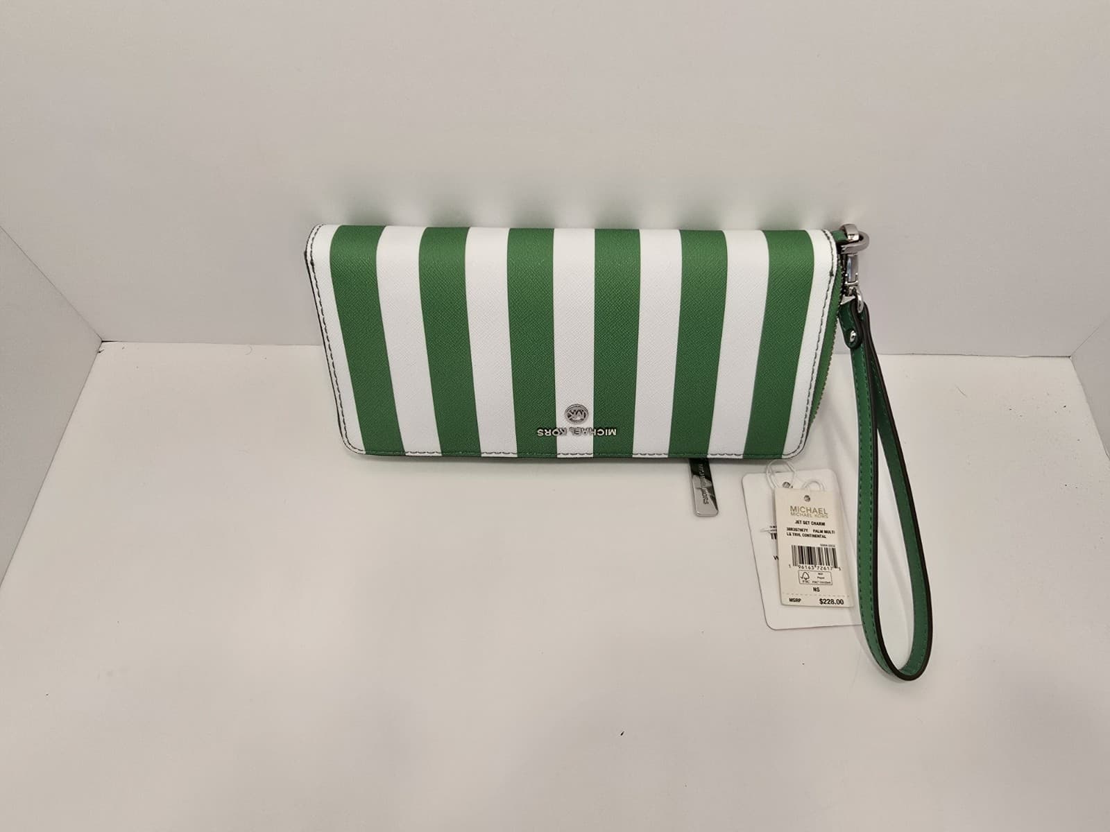 Michael Kors Wallet Purse Coin Purse Jet Set Charm Continental GREEN & WHITE - Thumbnail 13