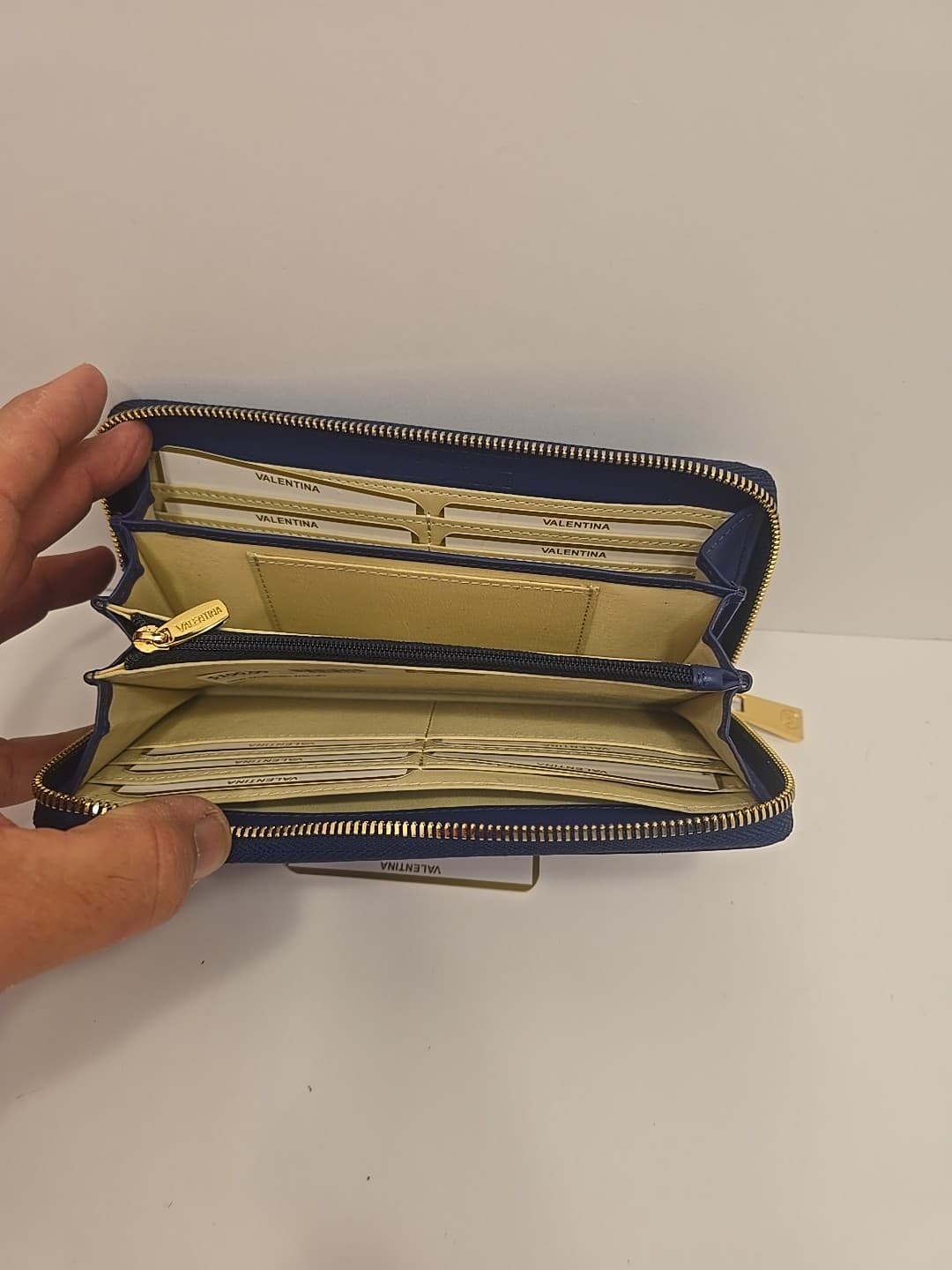 Valentina Navy Italian Vacchetta Leather Wallet Zip Around Special Edition Blue - Thumbnail 2