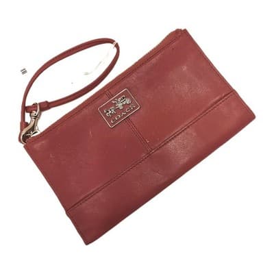 Coach Pink Leather Clutch Zipper Wristlet rectangular, wrist Strap, lined fabric - Image 1