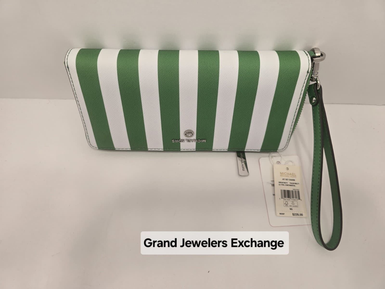 Michael Kors Wallet Purse Coin Purse Jet Set Charm Continental GREEN & WHITE - Thumbnail 2