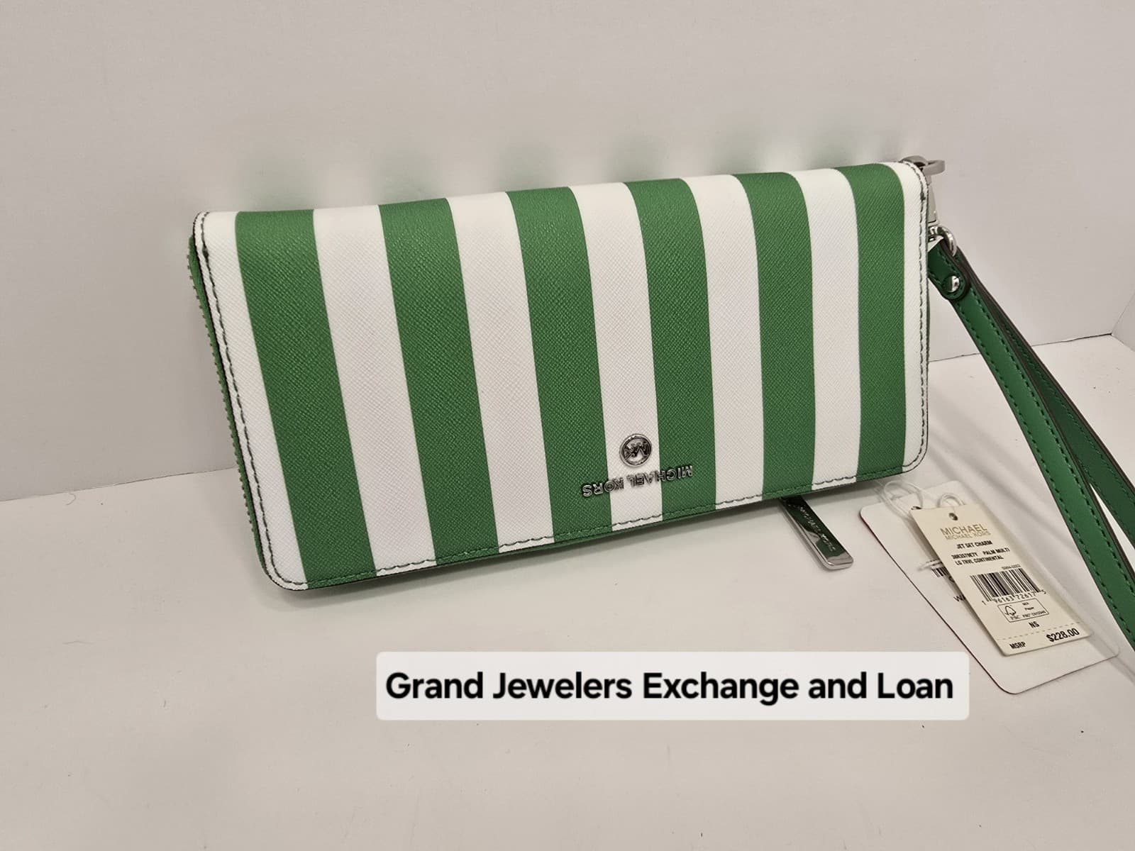 Michael Kors Wallet Purse Coin Purse Jet Set Charm Continental GREEN & WHITE - Thumbnail 3