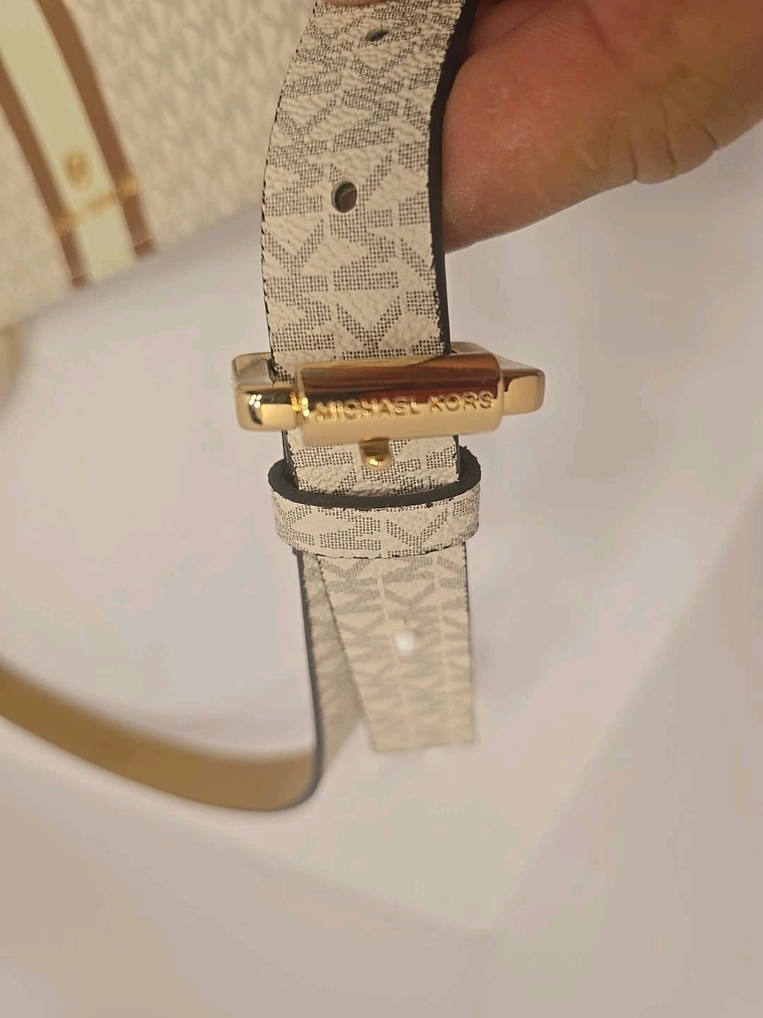 Michael Kors Adjustable Belt Bag S/M 556346 MK Signature Ivory Gold - Thumbnail 8