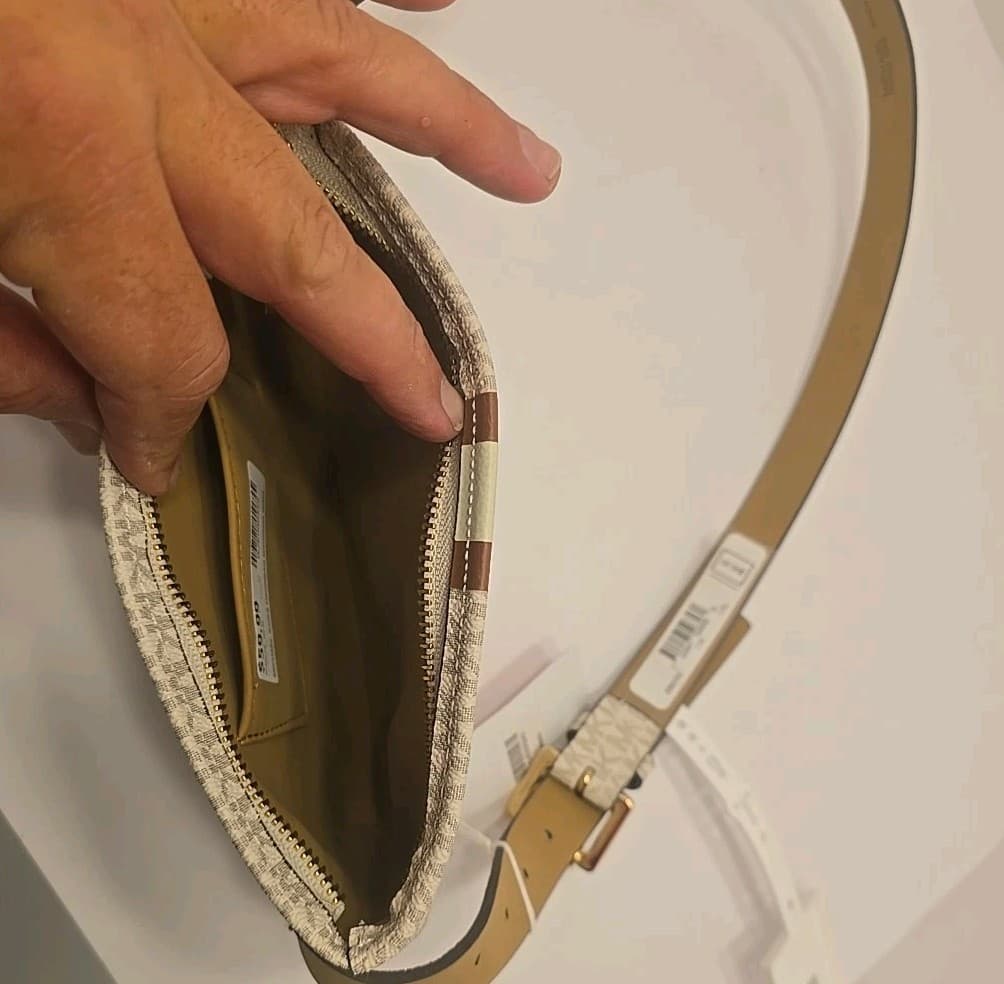Michael Kors Adjustable Belt Bag S/M 556346 MK Signature Ivory Gold - Thumbnail 2