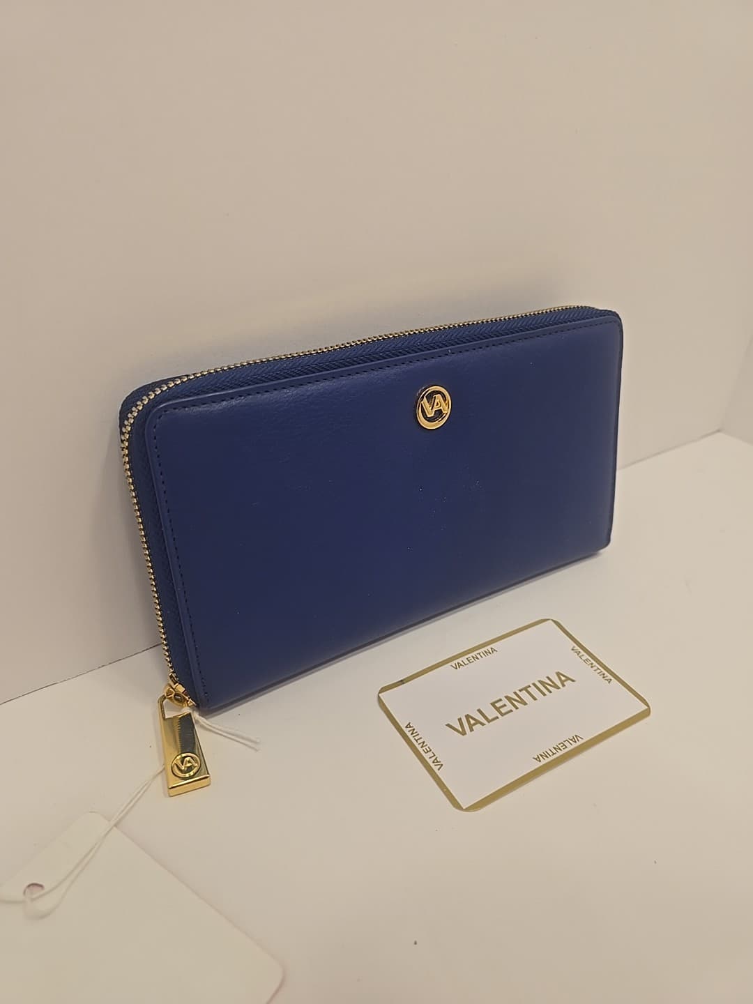 Valentina Navy Italian Vacchetta Leather Wallet Zip Around Special Edition Blue - Thumbnail 9