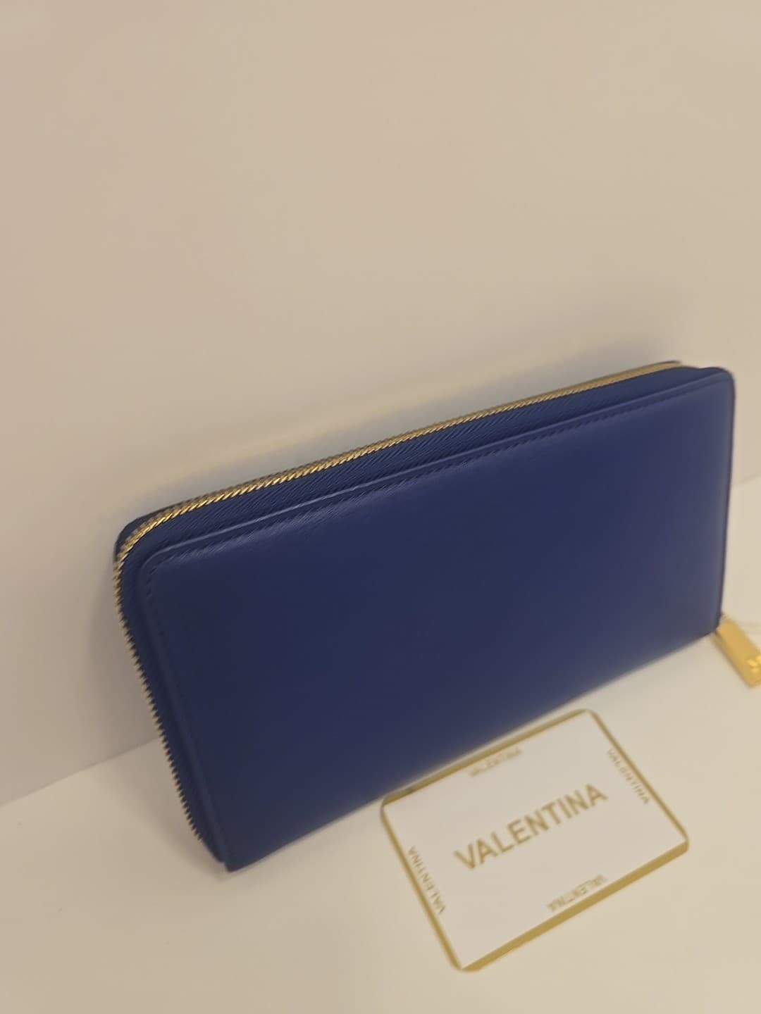 Valentina Navy Italian Vacchetta Leather Wallet Zip Around Special Edition Blue - Thumbnail 7