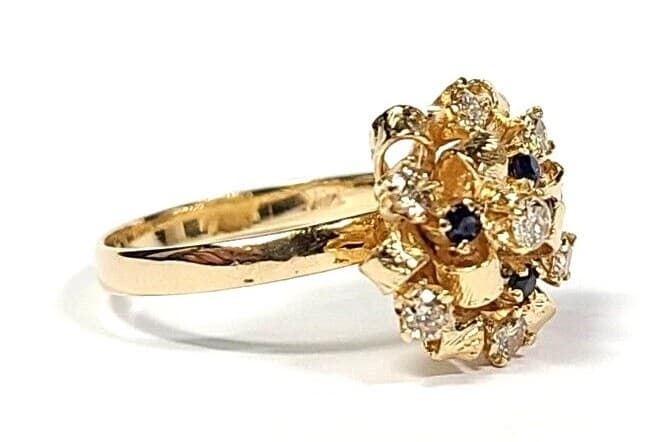 Vintage Diamond and Sapphire 14k Yellow Gold Ribbon Ring - Image 1