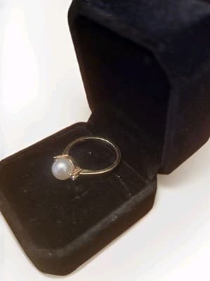 14k Yellow Gold Cultured Pearl & 2 Tanzanite Womens Trilogy Ring - Thumbnail 5