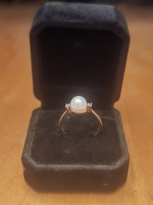 14k Yellow Gold Cultured Pearl & 2 Tanzanite Womens Trilogy Ring - Thumbnail 10