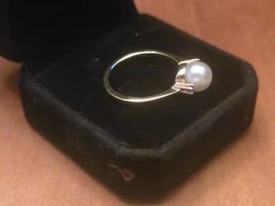 14k Yellow Gold Cultured Pearl & 2 Tanzanite Womens Trilogy Ring - Thumbnail 9