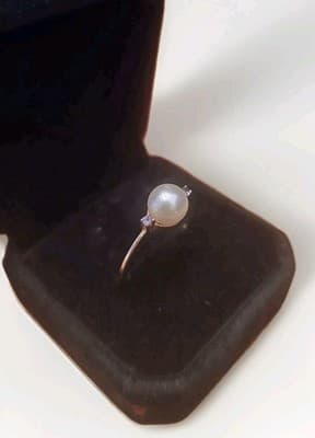 14k Yellow Gold Cultured Pearl & 2 Tanzanite Womens Trilogy Ring - Thumbnail 3