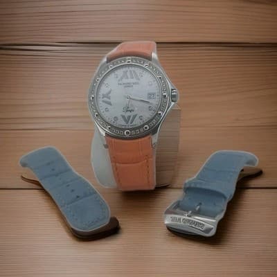 Geneva Raymond Weil, Diamond Bezel, Pearl Dial, Orange & Blue Straps Watch - Thumbnail 6