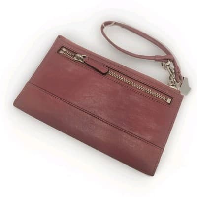 Coach Pink Leather Clutch Zipper Wristlet rectangular, wrist Strap, lined fabric - Thumbnail 4