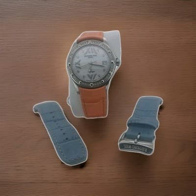 Geneva Raymond Weil, Diamond Bezel, Pearl Dial, Orange & Blue Straps Watch - Thumbnail 5