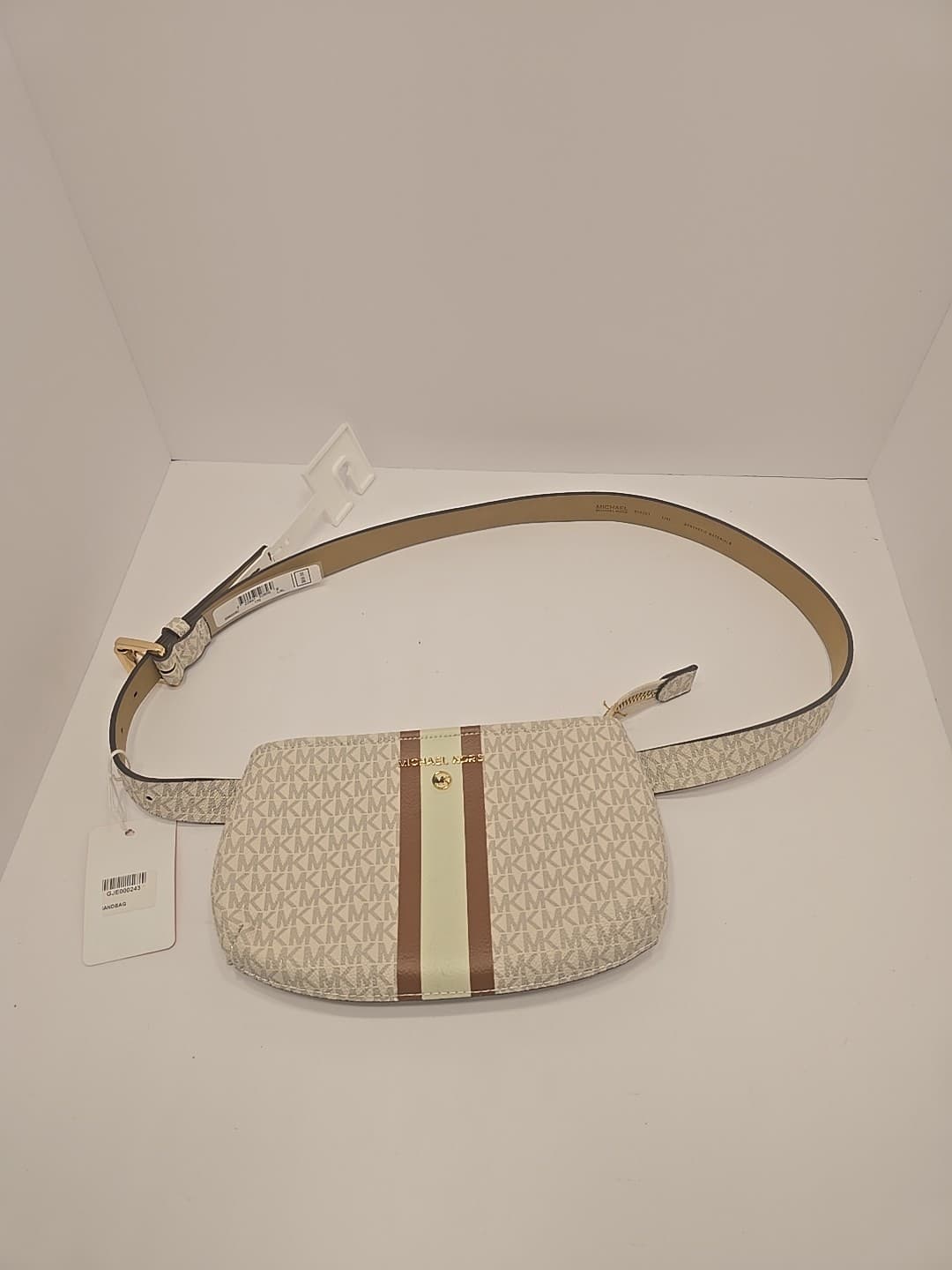 Michael Kors Adjustable Belt Bag S/M 556346 MK Signature Ivory Gold - Thumbnail 9