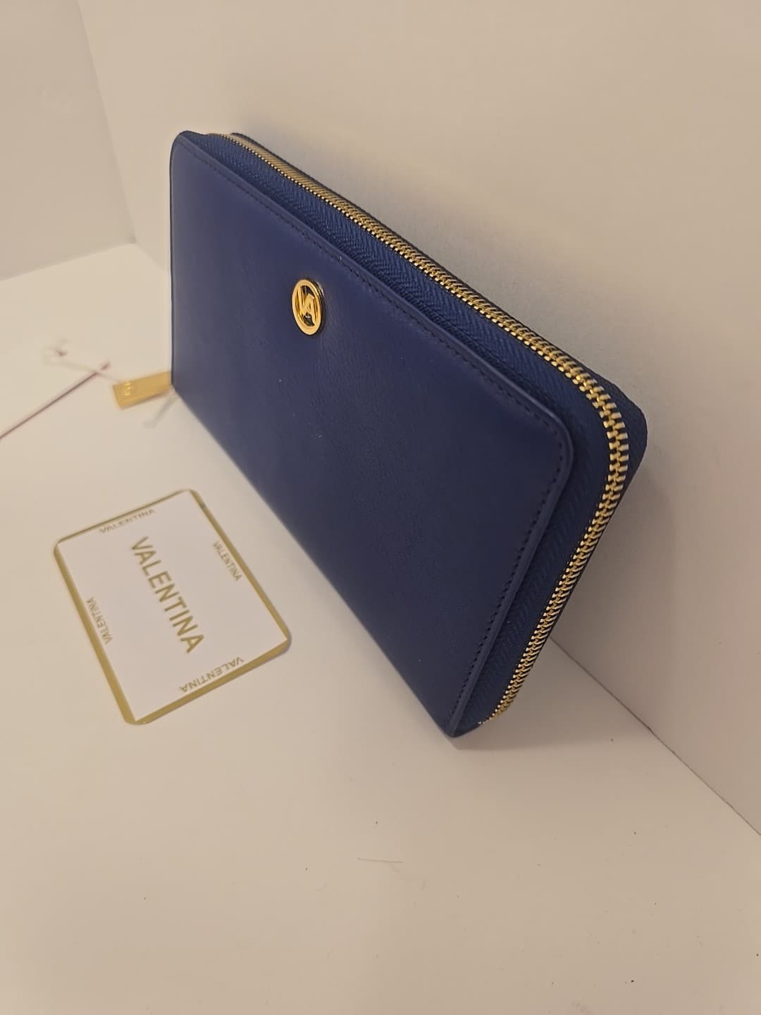 Valentina Navy Italian Vacchetta Leather Wallet Zip Around Special Edition Blue - Thumbnail 8
