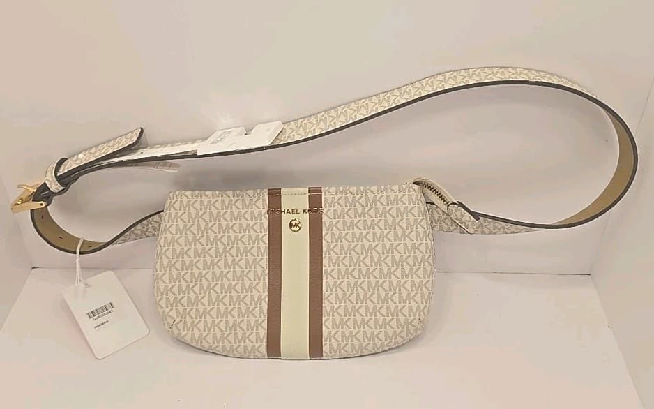 Michael Kors Adjustable Belt Bag S/M 556346 MK Signature Ivory Gold - Image 1