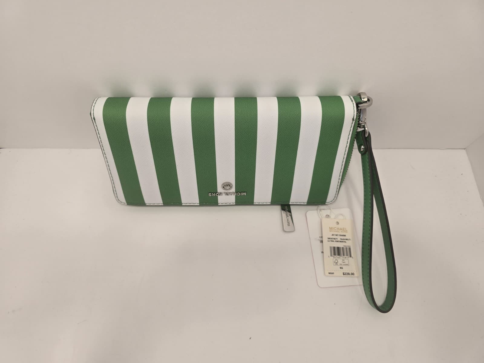 Michael Kors Wallet Purse Coin Purse Jet Set Charm Continental GREEN & WHITE - Thumbnail 15
