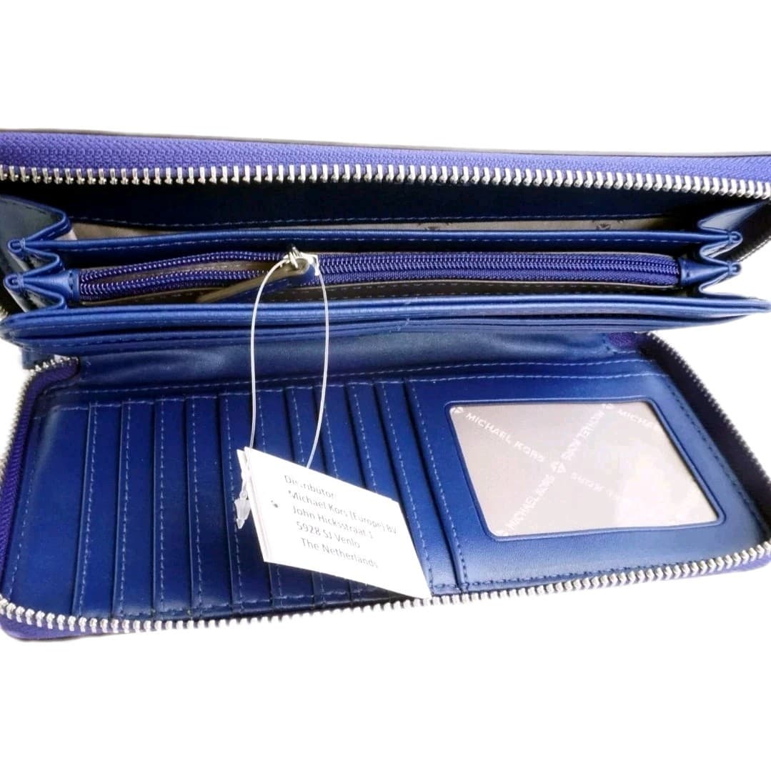 New Michael Kors Wallet Purse Coin Purse Jet Set Charm Continental Cobalt Blue - Thumbnail 4