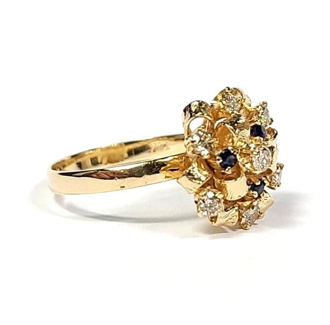 Vintage Diamond and Sapphire 14k Yellow Gold Ribbon Ring - Thumbnail 5