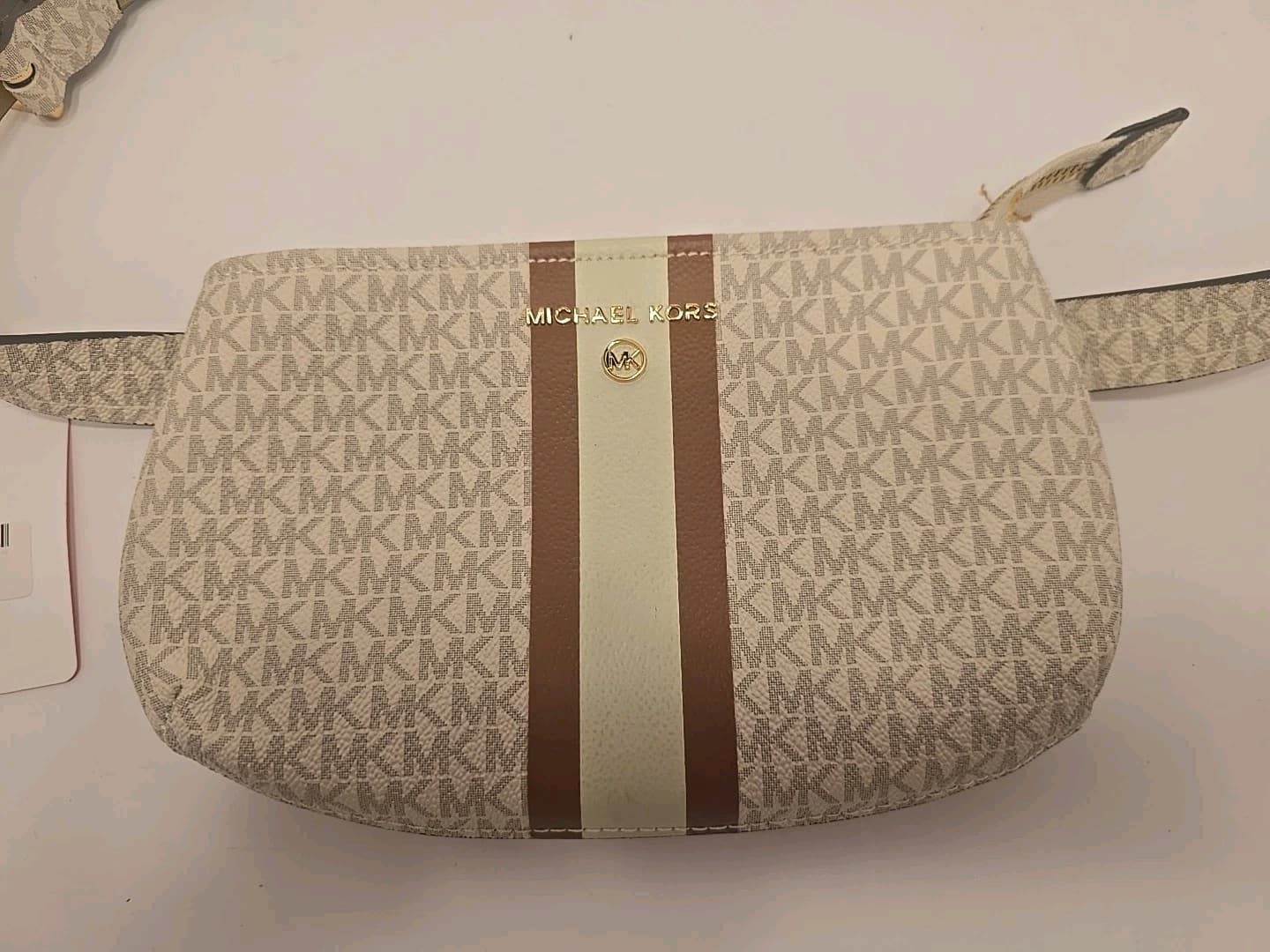 Michael Kors Adjustable Belt Bag S/M 556346 MK Signature Ivory Gold - Thumbnail 5