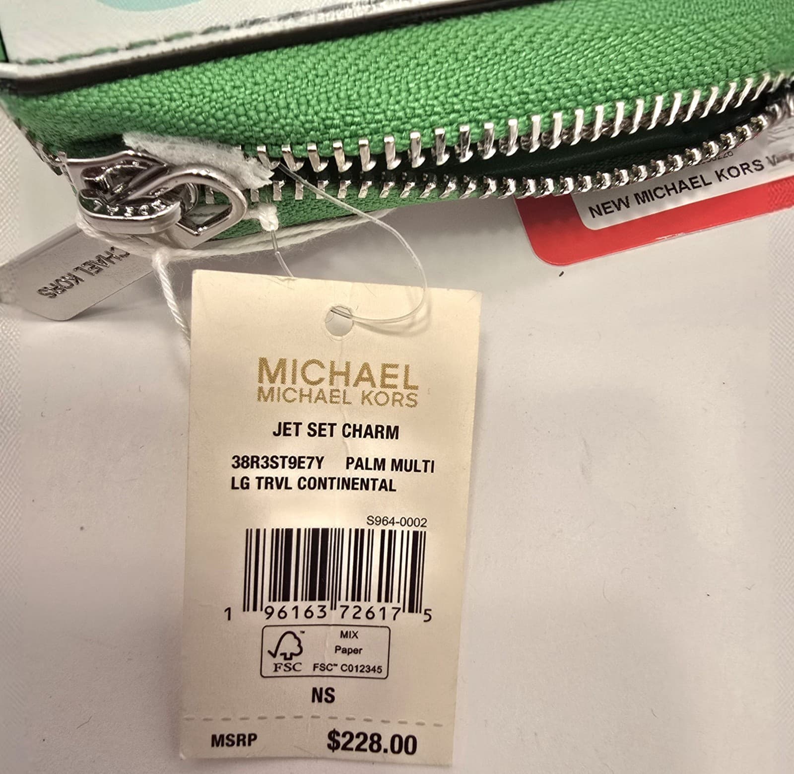 Michael Kors Wallet Purse Coin Purse Jet Set Charm Continental GREEN & WHITE - Thumbnail 4