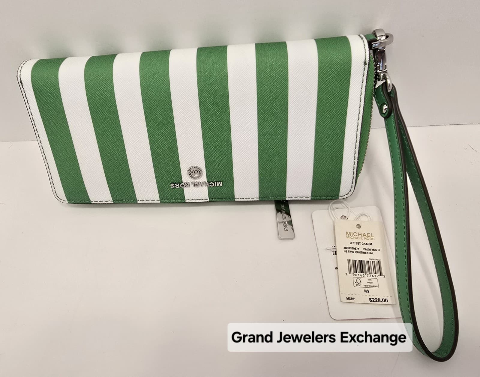 Michael Kors Wallet Purse Coin Purse Jet Set Charm Continental GREEN & WHITE - Thumbnail 5