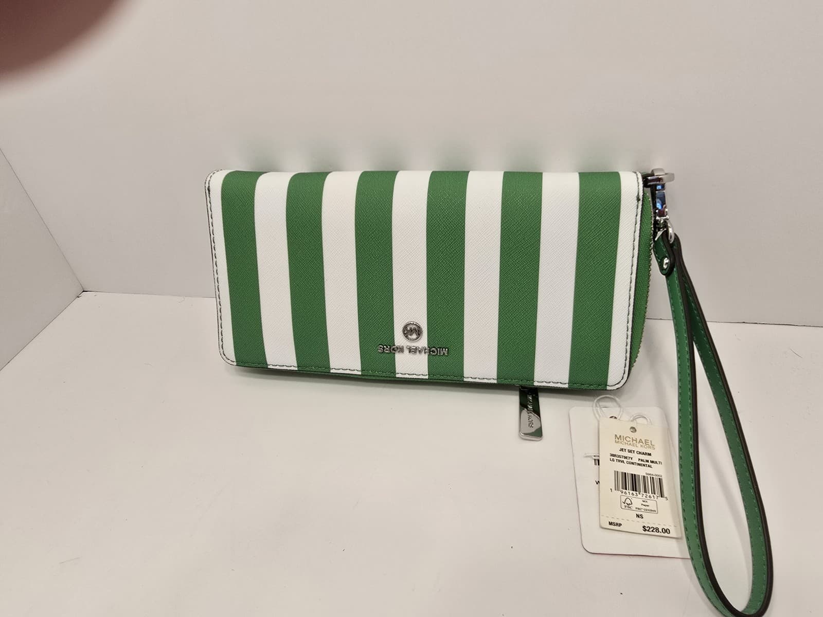 Michael Kors Wallet Purse Coin Purse Jet Set Charm Continental GREEN & WHITE - Thumbnail 14