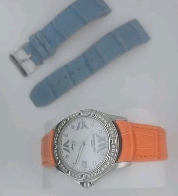 Geneva Raymond Weil, Diamond Bezel, Pearl Dial, Orange & Blue Straps Watch - Thumbnail 11