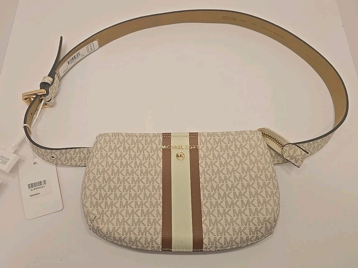 Michael Kors Adjustable Belt Bag S/M 556346 MK Signature Ivory Gold - Thumbnail 3