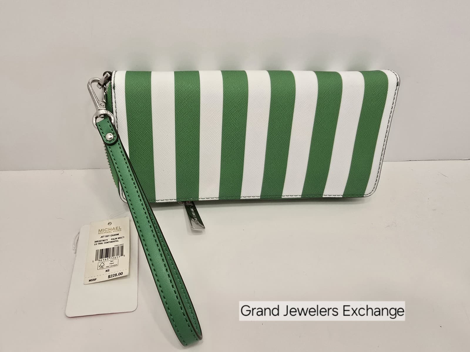 Michael Kors Wallet Purse Coin Purse Jet Set Charm Continental GREEN & WHITE - Thumbnail 6