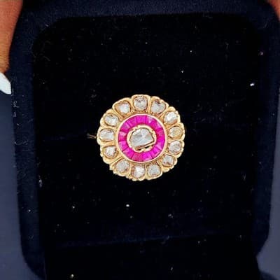 Vintage Ruby Unisex Stone & Diamond Ring 13 Diamonds 1.53 Carat T.W. (GJE003211) - Thumbnail 8