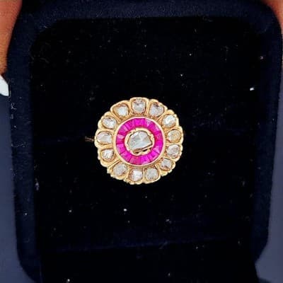 Vintage Ruby Unisex Stone & Diamond Ring 13 Diamonds 1.53 Carat T.W. (GJE003211) - Thumbnail 6