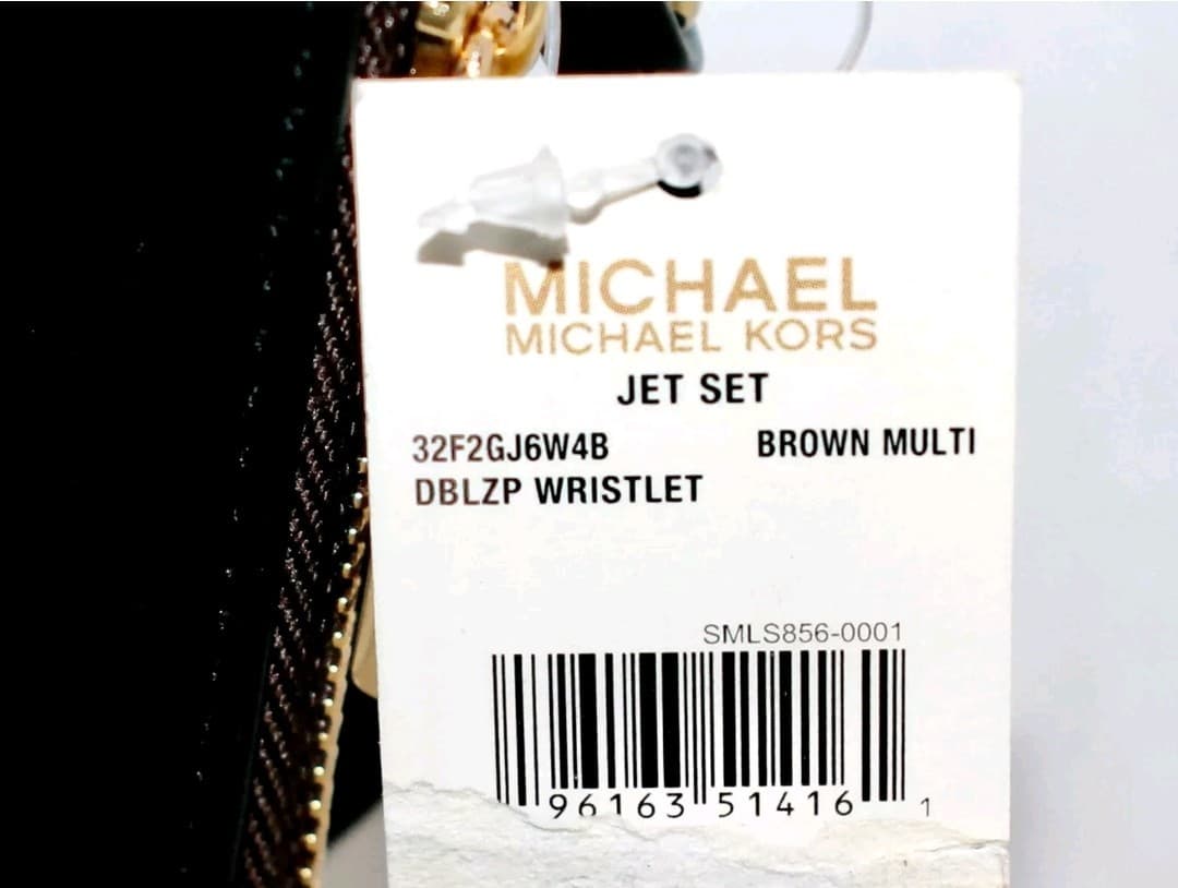 MICHAEL KORS Jet Set Double Zip Phone Wristlet Striped Pony Hair Brown MK Print - Thumbnail 6