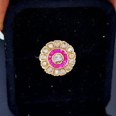 Vintage Ruby Unisex Stone & Diamond Ring 13 Diamonds 1.53 Carat T.W. (GJE003211) - Thumbnail 7